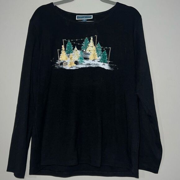 Karen Scott Long-Sleeve Holiday Top Deep Black XXL - Picture 1 of 7